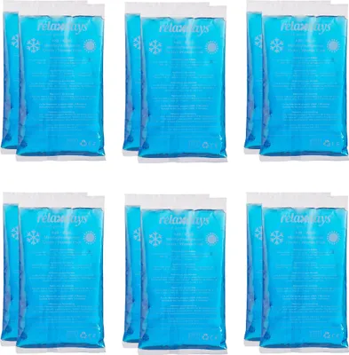 Produktbild von Relaxdays Kühlpads, 12er Set, Kalt-Warm-Kompressen, 15 x 8 cm, Erste Hilfe, wiederverwendbare Gelkühlkompressen, blau