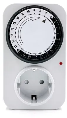 Obrázek produktu pro Mechanický časovač pro vnitřní použití, bílý, 24hodinový, s 15minutovými intervaly, mechanická spínací funkce, univerzální použití