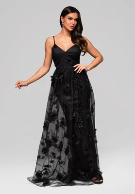 Produktbild von Ombre Romantisches Maxikleid mit 3D-Blumenapplikationen schwarz S