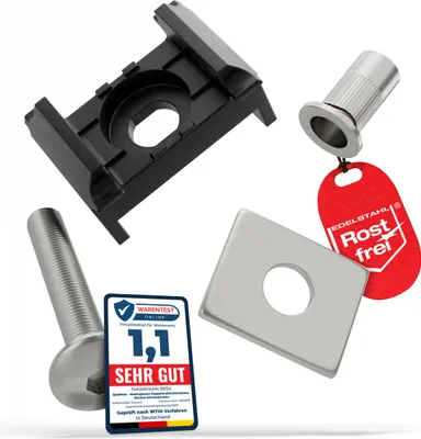 Produktbild von Qualinos Zaunhalter für 40 mm Pfosten & Flache Klemmplatte (10 Stück) – V2A Komplettset Schwarz 9005 Stabmattenzaun Zubehör