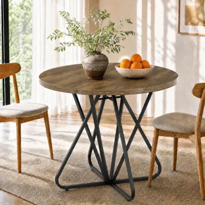 Immagine prodotto di Tavolo da pranzo rotondo Tribesigns per 2-4 persone, tavolo da cucina da 80 cm in stile rustico con robusta struttura in metallo a forma di X, ideale per sala da pranzo, soggiorno e piccoli ambienti