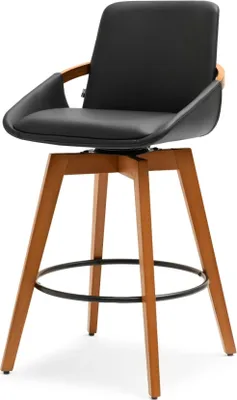 Image de Tabouret de bar pivotant PRISCA - noyer / noir