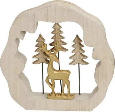 Produktbild von Deko Weihnachten Winterszene Winterwald Hirsch stehend Holz Ø21cm Weihnachtsdeko