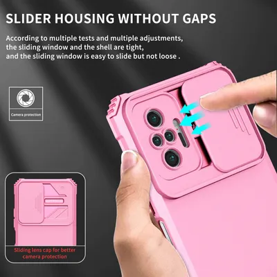 Produktbild von Redmi Note 10 Pro Hülle, Dual Layer Ständer Schutzhülle mit Schiebe Kamera Schutz für Xiaomi Redmi Note 10 Pro / 10 Pro Max Pink