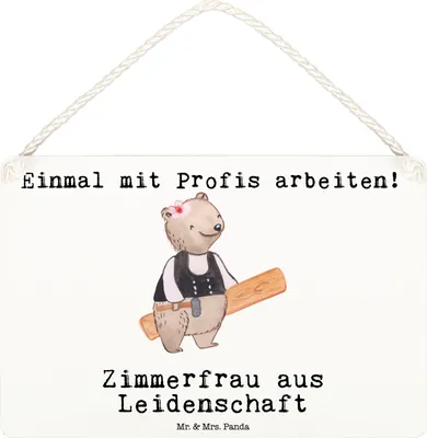 Produktbild von Mr. & Mrs. Panda wandtafel Zimmerfrau Leidenschaft DIN A6 - Weiß - Geschenk, Schild, Türschild, wandhänger, holzbild, Holzschild, Wandbild Holz