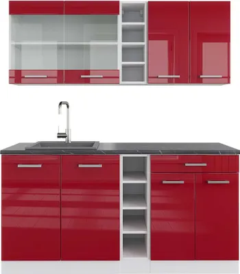 Produktbild von Singleküche Vicco R-Line Rot Hochglanz/Weiß 160 cm , AP Anthrazit, Model 42224