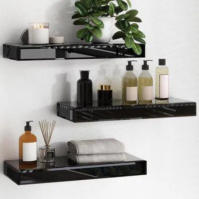 Produktbild von Ibenzoa® Glas-Wandregale in Schwarz – moderne, schwebende Glasregale zur stilvollen Präsentation von Deko, Büchern und Pflanzen