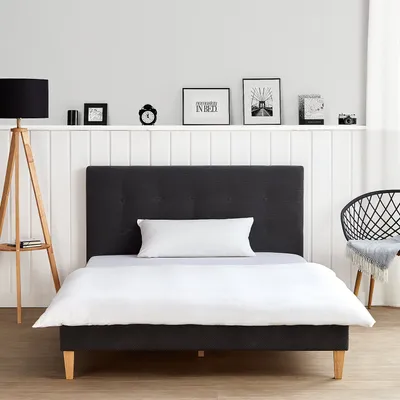 Produktbild von Homestyle4u Polsterbett 140x200 mit Lattenrost Doppelbett mit Kopfteil mit Rückenlehne Samt Anthrazit