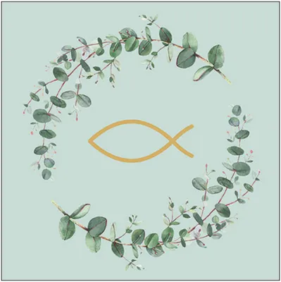 Produktbild von RP 20 Servietten Communion Branches green - Fisch im Kranz voller Blätter grün 33x33cm
