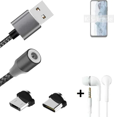 Produktbild von K-S-Trade® Hochwertiges Magnet-Lade-kabel Sync-Kabel Daten-Kabel + Kopfhörer kompatibel mit Nokia G60 5G mit USB-Typ-C-Anschluss und