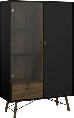 Produktbild von Dmora Vitrine Zoe 101,8x40,1x161,8h cm Schwarz, 5 Böden, 1 Schublade