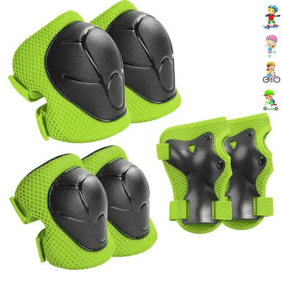 Produktbild von Knieschoner Kinder, 6 in 1 Schutzausruestung, Knieschoner Ellenbogenschuetzer Handgelenkschoner, Knieschoner Schoner Set Kinder fuer Skateboard Roller Skaten,Gruen