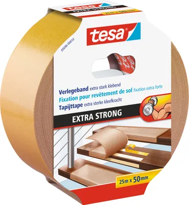 Produktbild von tesa Klebeband doppelseitiges Verlegeband beidseitiges Teppichband stark klebend