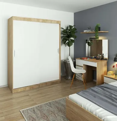 Produktbild von Geräumiger Kleiderschrank 150 cm VALESTRA - Sonoma-Eiche / Weiß