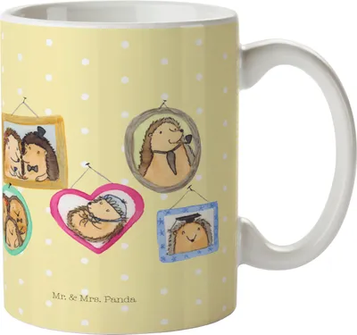 Produktbild von Mr. & Mrs. Panda Kindertasse Igel Familie - Gelb Pastell - Geschenk, Kinderbecher, Glück, Mehrwegbecher, Bruder, Bilder, Kindertrinkbecher, Pott, Muttertag