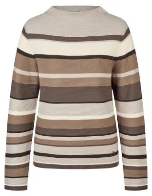 Produktbild von Rabe Damen Langarm-Pullover Braun Größe 40 Feinstrick Rundhals Streifenmuster