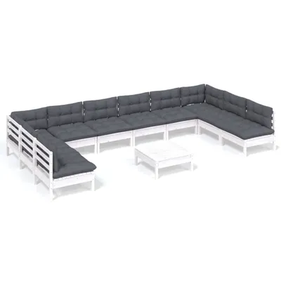 Produktbild von vidaXL 11-tlg. Garten-Lounge-Set mit Kissen Weiß Kiefer Massivholz