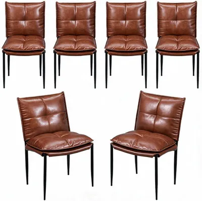 Produktbild von WOLTU Esszimmerstühle, Küchenstühle mit hoher Rückenlehne, Mit Kunstlederbezug und Metallbeinen : Braun 6 Farbe: Braun Stückzahl: 6