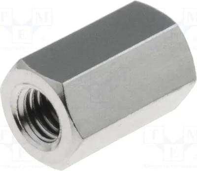 Obrázok produktu pre 10 kusov distančných objímok s vnútorným závitom 8 mm: M3, šesťhranné, mosadzné, kód produktu 113X08. Distančný prvok