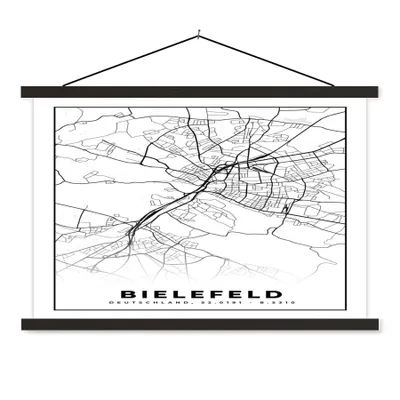 Produktbild von MuchoWow® Textilposter Karte - Bielefeld - Karte - Stadtplan 120x80 cm mit schwarzem Rahmen - Wanddeko