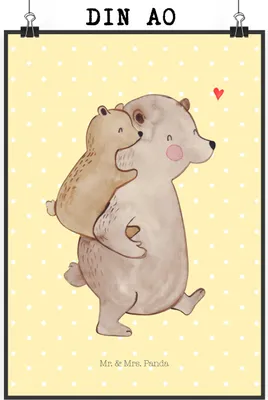 Produktbild von Mr. & Mrs. Panda Bild Papa Bär DIN A0 - Gelb Pastell - Geschenk, Vater, Vatertag, drucke, Wandbild, Wanddekoration, wanddeko, Muttertag, Geburtstag, Plakat