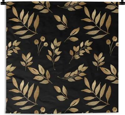 Produktbild von MuchoWow® Wandteppich Wandbehang Blatt - Muster - Gold 150x150 cm Tapisserie Dekoration Wandtuch - Wohnaccessoires - Modernes