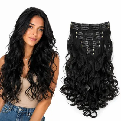 Productafbeelding van Clip-in haarextensies 45 cm - Zwart 7-delige set