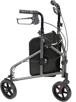 Image de Déambulateur trépied en aluminium à 3 roues, couleur argent