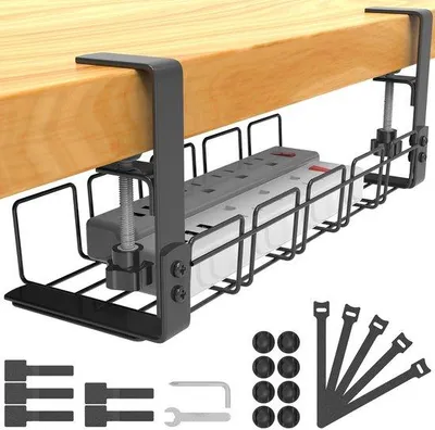 Productafbeelding van Unyqoos® Kabelorganizer, zwart – kabelbak met klemmen voor bureau en kantoor, montage zonder boren