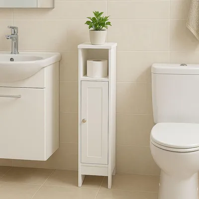 Image de Meuble de salle de bain avec porte - Étroit, étagères réglables