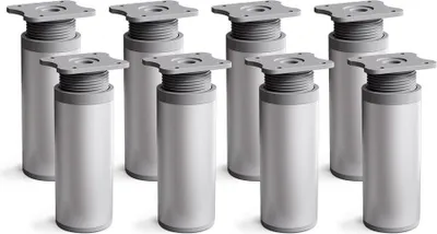 A set of eight identical furniture legs arranged in a grid on a white background.