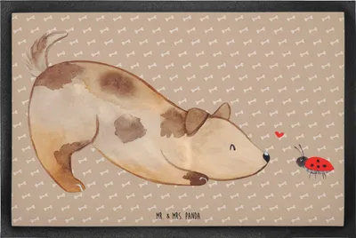 Produktbild von Mr. & Mrs. Panda Schmutzfangmatte Hund Marienkäfer 60 x 90 cm - Hundeglück - Geschenk, Neugierig, Türvorleger, fußmatte, Hunde, Fussmatte, Mischlinghund, Fußabstreifer