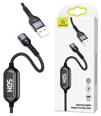 Image de Usams Braided Cable U48 Lightning 1.2 M 2A Fast Charging Led Black/Black Sj423Usb01 (Us-Sj423)