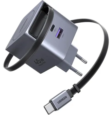 Image de Chargeur USB, 2 ports Type-C, charge rapide, GaN, 45 W - Ugreen X614 (65822) - Gris sidéral