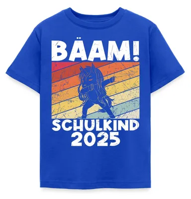 Produktbild von Spreadshirt Bääm! Schulkind 2025 Einschulung Einhorn Kinder T-Shirt, 98/104 (3-4 Jahre), Royalblau
