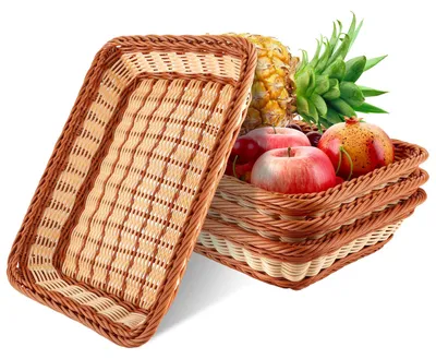 Aufbewahrungskorb-Set 4er, 35x25x7 cm, Kunststoff, Rattanoptik