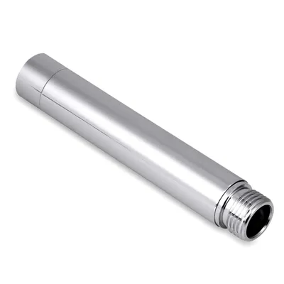 A single chrome-plated shower extension pipe shown against a white background.