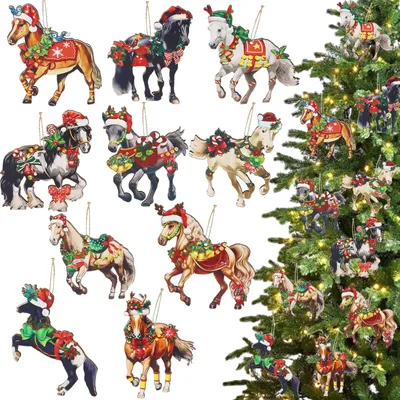 Holz-Weihnachtsanhänger 40er Set Pferde-Motiv