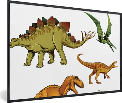 Produktbild von MuchoWow® Gerahmtes Poster Dinosaurier - Zeichnung - Jungen - Kinder 90x60 cm - Poster mit Schwarzem Bilderrahmen Wandposter Rahmen Foto Bilder - Fotorahmen - Foto-Plakat