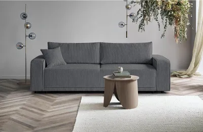 Produktbild von Schlafsofa Primo modernes Sofa aus Cordstoff Couch mit Schlaffunktion Bettkasten, Stoff: poso 34 - dunkelgrau