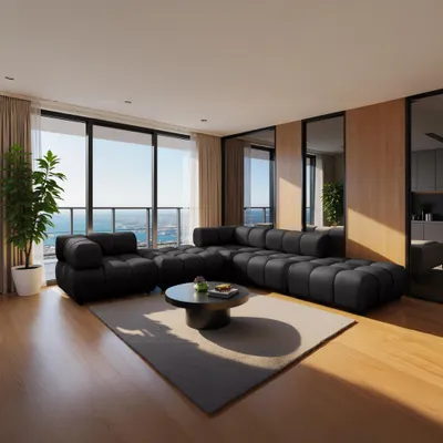 Image de Sofiland Tondo U Canapé Panoramique Design Bubble Velours 192x288cm noir
