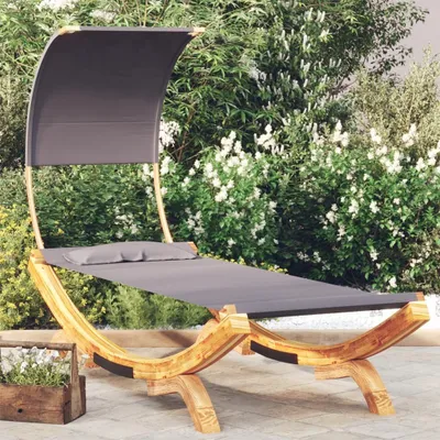 Produktbild von "2026 Promotion" Sonnenliege, Gartenliege, Wellnessliege, mit Dach 100x200x126 cm Bugholz Massiv Anthrazit - Liegestuhl CC8175