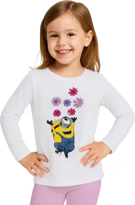 Produktbild von Minions Pullover für Mädchen - Blümchen Sweatshirt Shirt langärmlig Kinder Weiß 122-128