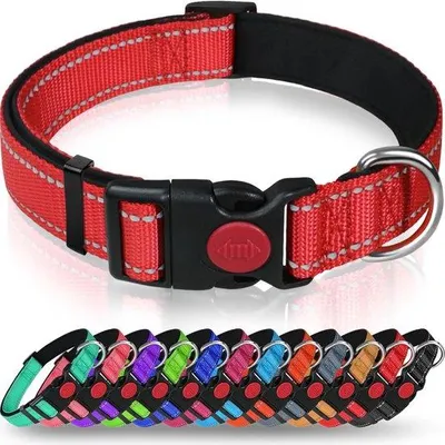 Produktbild von Ibenzoa® Hundehalsband – weiches, gepolstertes Neopren & strapazierfähiges Nylon, reflektierend, verstellbar für Welpen, kleine, mittelgroße & große Hunde