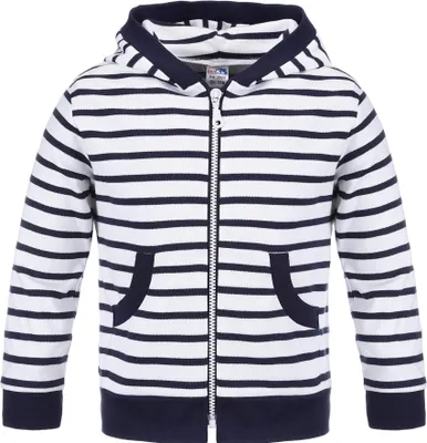 Produktbild von modAS Kinder Kapuzenjacke mit Streifen - Gestreifte Sweatjacke mit Reißverschluss in Weiß-Blau Größe 116