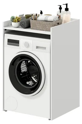 Produktbild von Waschmaschinenschrank mit offenem Regal für Badezimmer und Toilette, 64 x 60 x 97,5 cm, Weiß