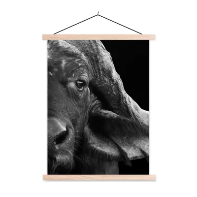 Produktbild von MuchoWow® Textilposter Büffel - Tiere - Schwarz - Weiß 120x160 cm mit holzfarbenen Rahmen - Plakatkarton