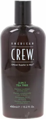 Produktbild von American Crew 3-in-1 Tea Tree, 450 ml, 3-in-1 Shampoo & Pflegespülung & Duschbad, Nicht-professionell, Männer, Glanz, Glättend, Weichmachend, Flasche