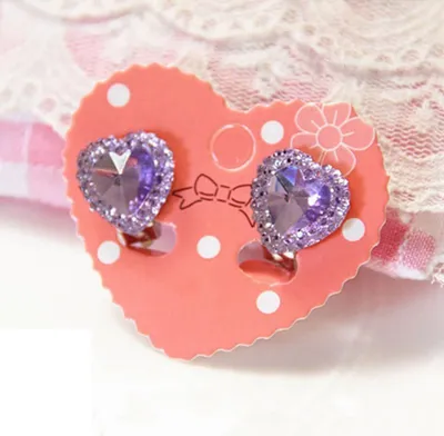 Produktbild von Herz Strass Kinder Mädchen Mode Ohrclips Schmuck Keine durchbohrten Ohrringe Geschenk-Lila
