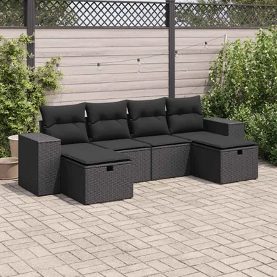 Produktbild von 6-tlg. Garten-Sofagarnitur mit Kissen Schwarz Poly Rattan
